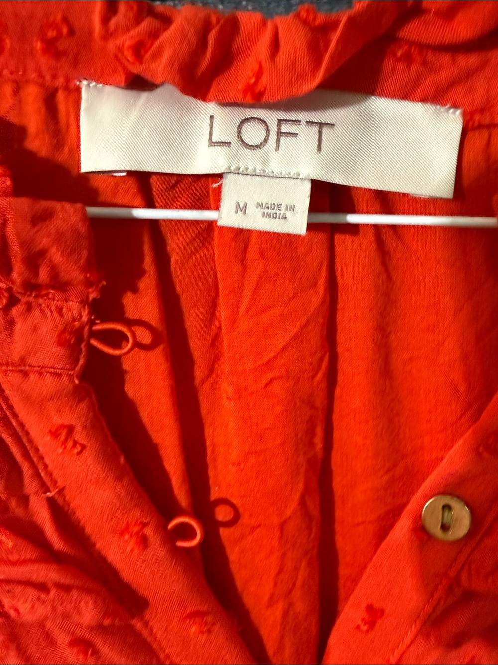 LOFT Red Textured Ruffle Peasant Blouse - Picture 2 of 4